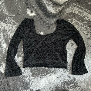 Black Milk Clothing 3/4 Sleeve Black Burned Velvet Crop Top